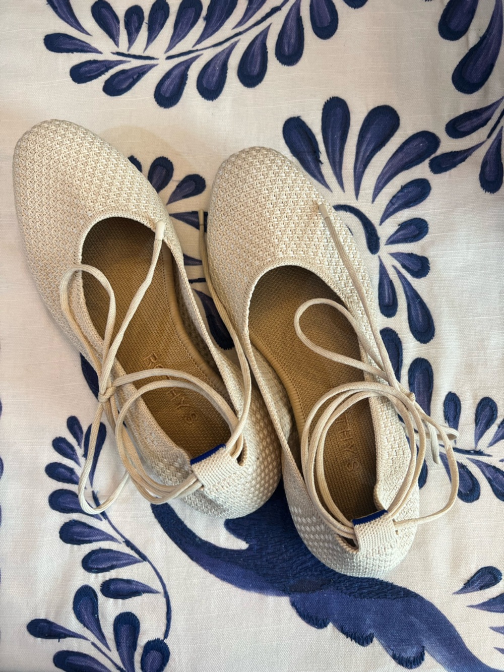 Rothy's Cream Lace-Up Ballet Flats
